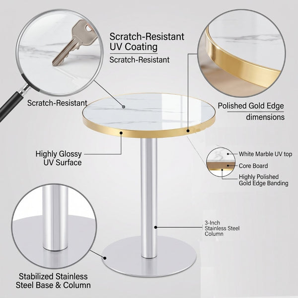 English Elm Minimalist Round Faux Marble Bistro Table with Steel Base for Compact Dining Spaces W1151P445190