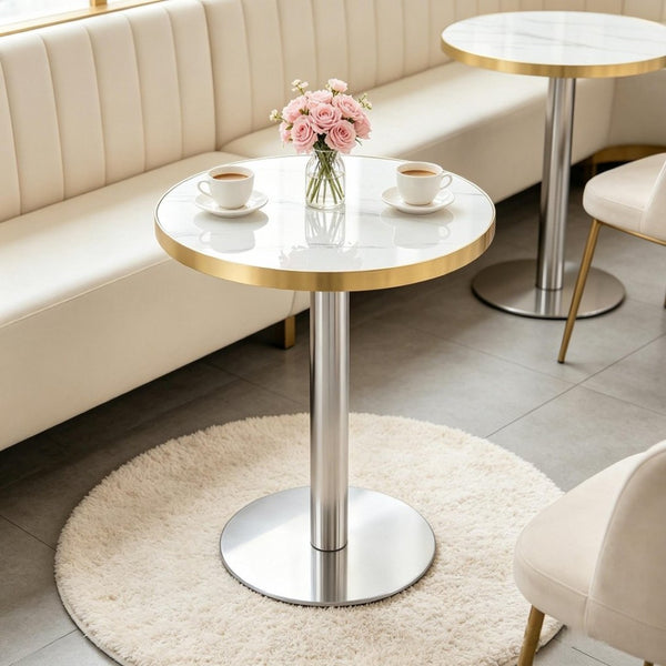 English Elm Minimalist Round Faux Marble Bistro Table with Steel Base for Compact Dining Spaces W1151P445190