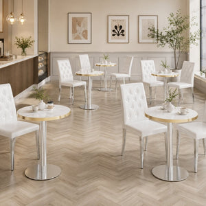 English Elm Minimalist Round Faux Marble Bistro Table with Steel Base for Compact Dining Spaces W1151P445190