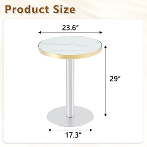 English Elm Minimalist Round Faux Marble Bistro Table with Steel Base for Compact Dining Spaces W1151P445190