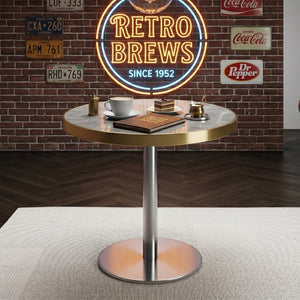 English Elm Modern Round Bistro Table Faux Marble Top Gold Trim Stainless Base Cafe Style W1151P445191