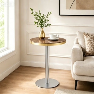 English Elm Modern Round Bistro Table Faux Marble Top Gold Trim Stainless Base Cafe Style W1151P445191