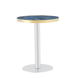 English Elm 23.6 Round Faux Marble Bistro Table with Steel Edging and Metal Base for Small Dining Spaces W1151P445192