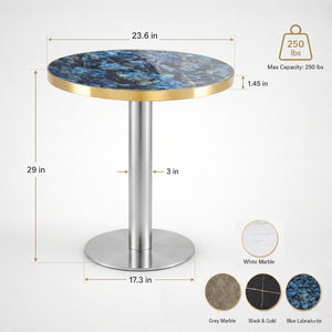 English Elm 23.6 Round Faux Marble Bistro Table with Steel Edging and Metal Base for Small Dining Spaces W1151P445192