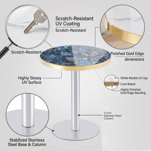 English Elm 23.6 Round Faux Marble Bistro Table with Steel Edging and Metal Base for Small Dining Spaces W1151P445192