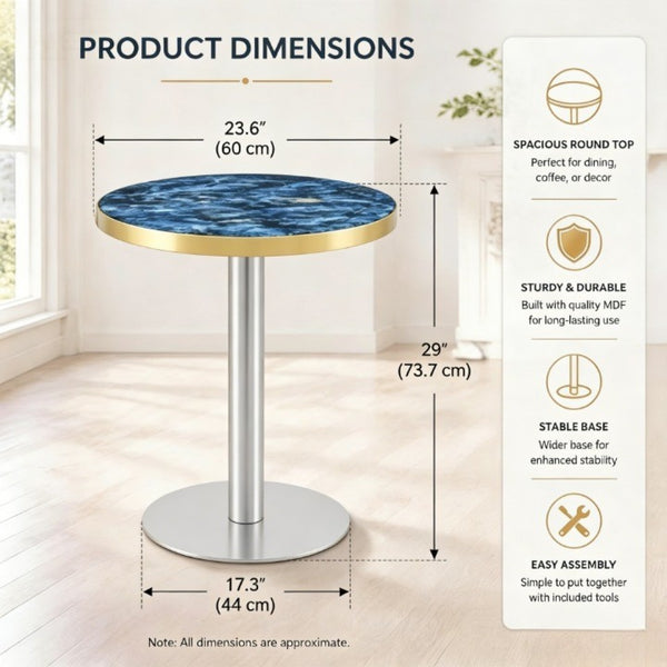 English Elm 23.6 Round Faux Marble Bistro Table with Steel Edging and Metal Base for Small Dining Spaces W1151P445192