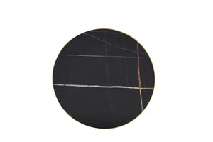 English Elm 23.6 Inch Round Marble Faux Finish Bistro Table with Stainless Steel Edge Metal Base Black W1151P445193