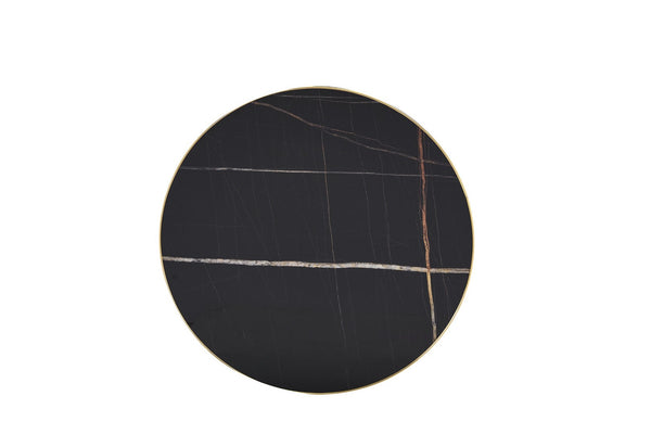 English Elm 23.6 Inch Round Marble Faux Finish Bistro Table with Stainless Steel Edge Metal Base Black W1151P445193