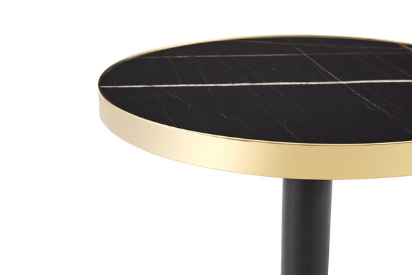 English Elm 23.6 Inch Round Marble Faux Finish Bistro Table with Stainless Steel Edge Metal Base Black W1151P445193