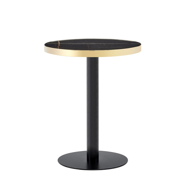 English Elm 23.6 Inch Round Marble Faux Finish Bistro Table with Stainless Steel Edge Metal Base Black W1151P445193