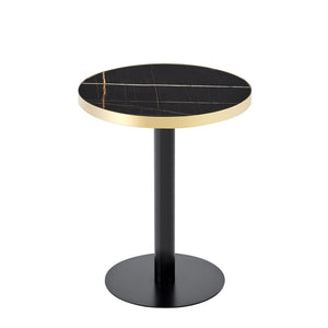 English Elm 23.6 Inch Round Marble Faux Finish Bistro Table with Stainless Steel Edge Metal Base Black W1151P445193