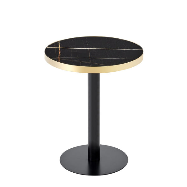English Elm 23.6 Inch Round Marble Faux Finish Bistro Table with Stainless Steel Edge Metal Base Black W1151P445193