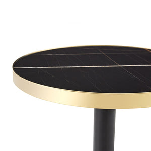 English Elm 23.6 Inch Round Marble Faux Finish Bistro Table with Stainless Steel Edge Metal Base Black W1151P445193