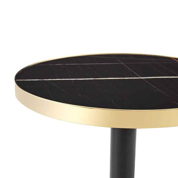 English Elm 23.6 Inch Round Marble Faux Finish Bistro Table with Stainless Steel Edge Metal Base Black W1151P445193