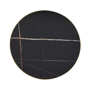 English Elm 23.6 Inch Round Marble Faux Finish Bistro Table with Stainless Steel Edge Metal Base Black W1151P445193