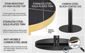 English Elm 23.6 Inch Round Marble Faux Finish Bistro Table with Stainless Steel Edge Metal Base Black W1151P445193