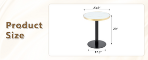 English Elm 23.6 Inch Round Marble Faux Finish Bistro Table with Stainless Steel Edge Metal Base White+Black W1151P445194