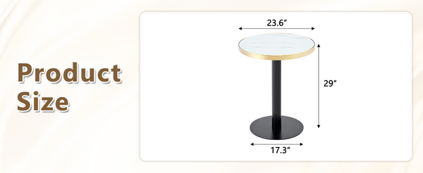 English Elm 23.6 Inch Round Marble Faux Finish Bistro Table with Stainless Steel Edge Metal Base White+Black W1151P445194