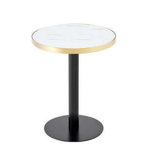 English Elm 23.6 Inch Round Marble Faux Finish Bistro Table with Stainless Steel Edge Metal Base White+Black W1151P445194