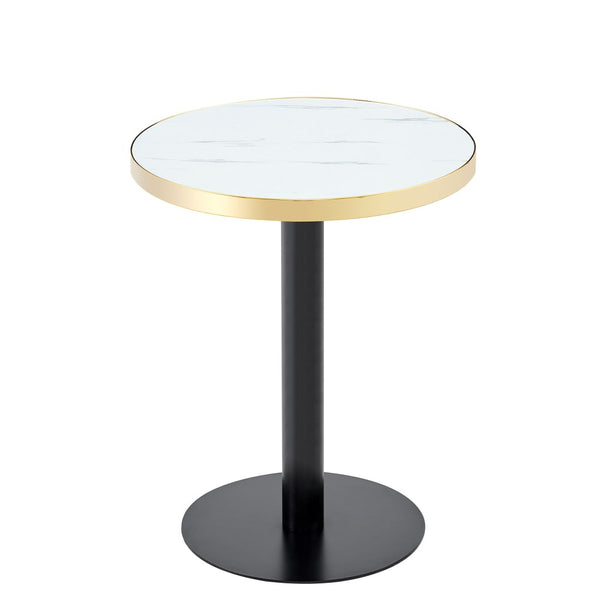 English Elm 23.6 Inch Round Marble Faux Finish Bistro Table with Stainless Steel Edge Metal Base White+Black W1151P445194