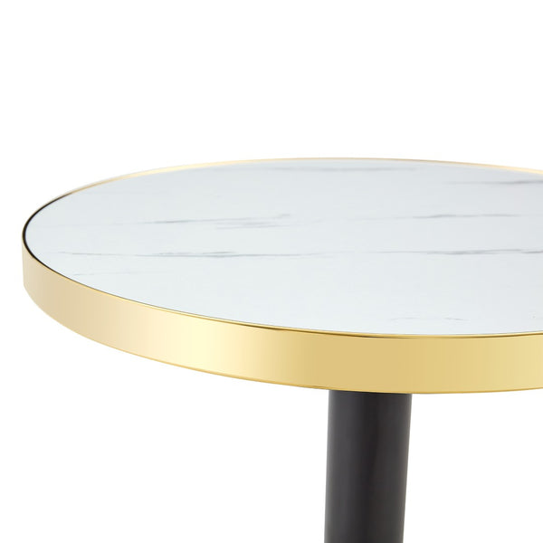 English Elm 23.6 Inch Round Marble Faux Finish Bistro Table with Stainless Steel Edge Metal Base White+Black W1151P445194