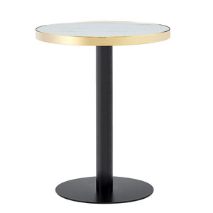 English Elm 23.6 Inch Round Marble Faux Finish Bistro Table with Stainless Steel Edge Metal Base White+Black W1151P445194