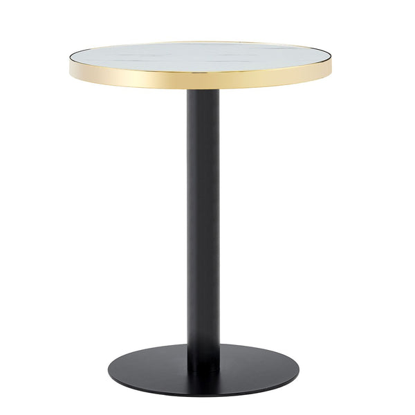 English Elm 23.6 Inch Round Marble Faux Finish Bistro Table with Stainless Steel Edge Metal Base White+Black W1151P445194