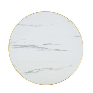 English Elm 23.6 Inch Round Marble Faux Finish Bistro Table with Stainless Steel Edge Metal Base White+Black W1151P445194