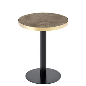 English Elm 23.6 Inch Round Marble Faux Finish Bistro Table with Stainless Steel Edge Metal Base Grey W1151P445195