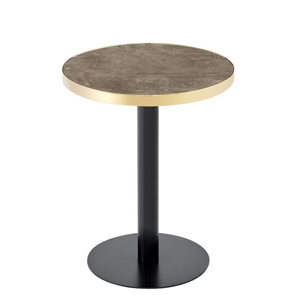 English Elm 23.6 Inch Round Marble Faux Finish Bistro Table with Stainless Steel Edge Metal Base Grey W1151P445195
