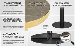 English Elm 23.6 Inch Round Marble Faux Finish Bistro Table with Stainless Steel Edge Metal Base Grey W1151P445195