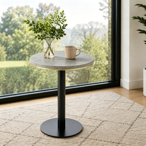 English Elm 23.6 Inch Round Marble Faux Finish Bistro Table with Stainless Steel Edge Metal Base Grey W1151P445195