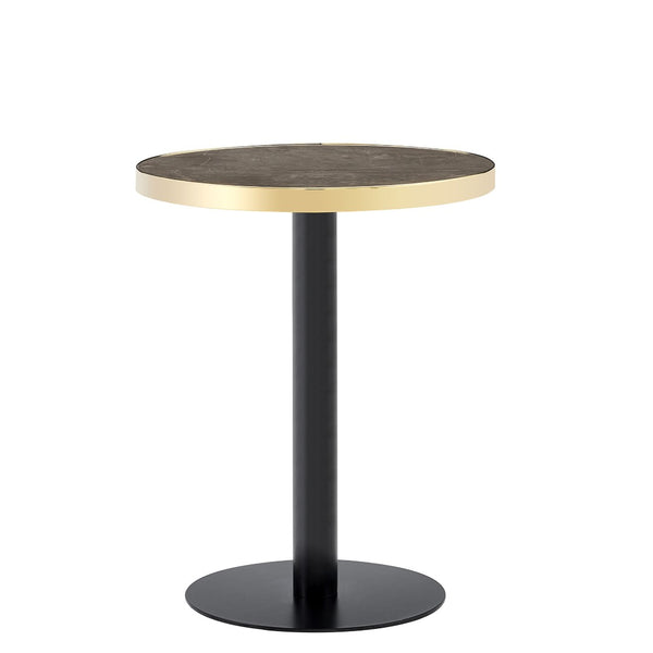 English Elm 23.6 Inch Round Marble Faux Finish Bistro Table with Stainless Steel Edge Metal Base Grey W1151P445195