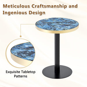 English Elm 23.6 Inch Round Faux Marble Bistro Table with Stainless Steel Edge and Metal Base Blue W1151P445196