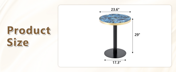 English Elm 23.6 Inch Round Faux Marble Bistro Table with Stainless Steel Edge and Metal Base Blue W1151P445196