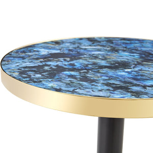 English Elm 23.6 Inch Round Faux Marble Bistro Table with Stainless Steel Edge and Metal Base Blue W1151P445196