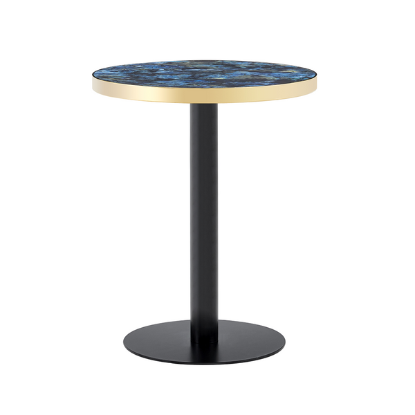 English Elm 23.6 Inch Round Faux Marble Bistro Table with Stainless Steel Edge and Metal Base Blue W1151P445196