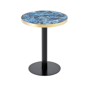 English Elm 23.6 Inch Round Faux Marble Bistro Table with Stainless Steel Edge and Metal Base Blue W1151P445196
