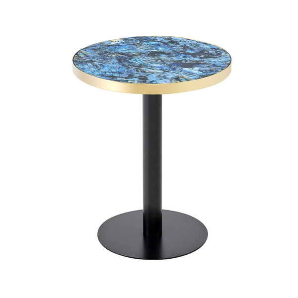 English Elm 23.6 Inch Round Faux Marble Bistro Table with Stainless Steel Edge and Metal Base Blue W1151P445196