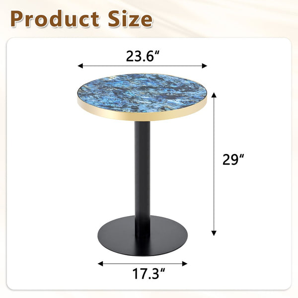 English Elm 23.6 Inch Round Faux Marble Bistro Table with Stainless Steel Edge and Metal Base Blue W1151P445196