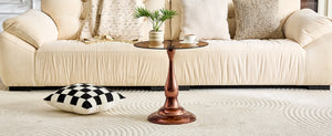 English Elm Small Round Glass Top Accent Table with Vase Base for Bedside or Living Room Decor Rose Gold W1151P447637