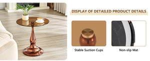 English Elm Small Round Glass Top Accent Table with Vase Base for Bedside or Living Room Decor Rose Gold W1151P447637