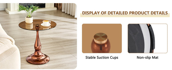 English Elm Small Round Glass Top Accent Table with Vase Base for Bedside or Living Room Decor Rose Gold W1151P447637