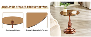 English Elm Small Round Glass Top Accent Table with Vase Base for Bedside or Living Room Decor Rose Gold W1151P447637
