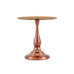 English Elm Small Round Glass Top Accent Table with Vase Base for Bedside or Living Room Decor Rose Gold W1151P447637