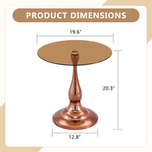 English Elm Small Round Glass Top Accent Table with Vase Base for Bedside or Living Room Decor Rose Gold W1151P447637