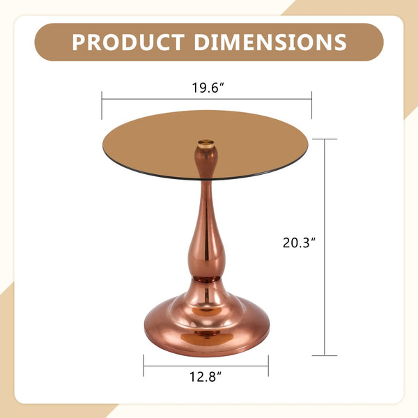 English Elm Small Round Glass Top Accent Table with Vase Base for Bedside or Living Room Decor Rose Gold W1151P447637