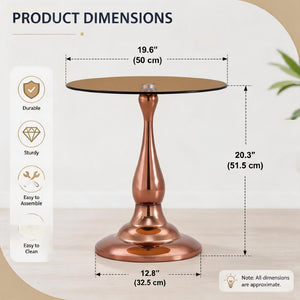 English Elm Small Round Glass Top Accent Table with Vase Base for Bedside or Living Room Decor Rose Gold W1151P447637