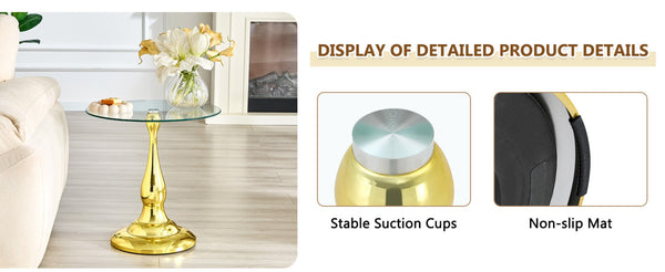 English Elm Small Round Glass Top Accent Table with Vase Base for Bedside or Living Room Decor Gold W1151P447638