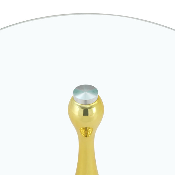 English Elm Small Round Glass Top Accent Table with Vase Base for Bedside or Living Room Decor Gold W1151P447638